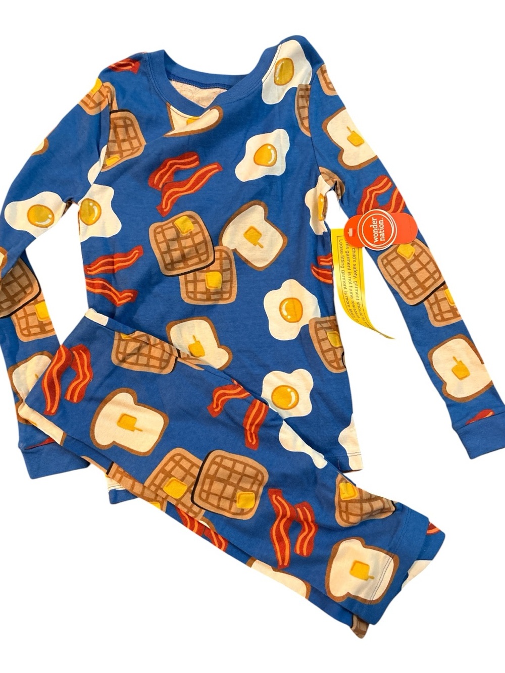 Kids Blue Breakfast Print Pajama Set - Eggs, Bacon & Waffles 030
